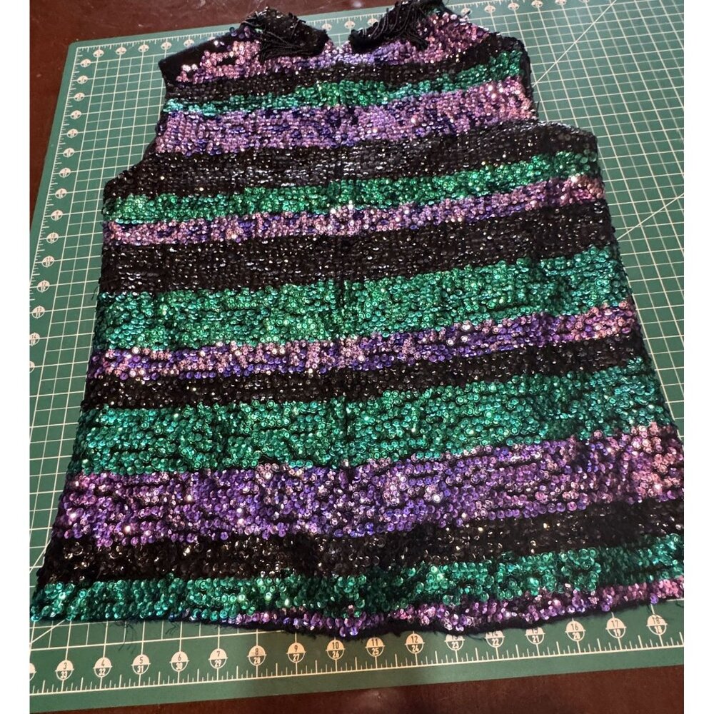 Vintage Cardell Sequin Top With Green Purple & Black Stripes 14 - Picture 4 of 6